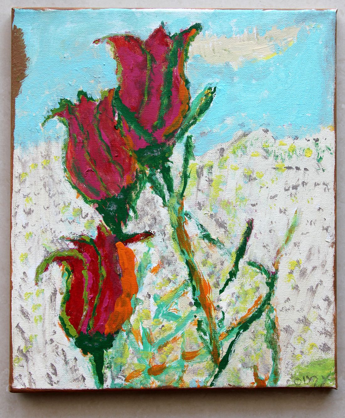 Три красных цветка в солнечный день Три красных цветка в солнечный день